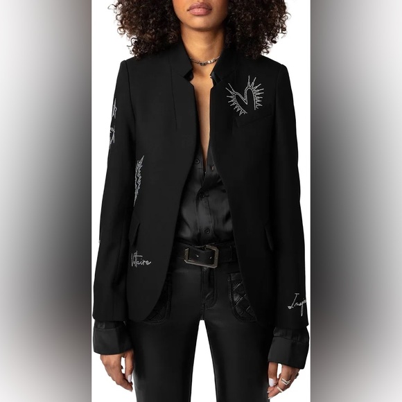 NWT Zadig & Voltaire ‘Very Strass Heart Blazer’ Black Jeweled Size 36/S $598 - Picture 2 of 7